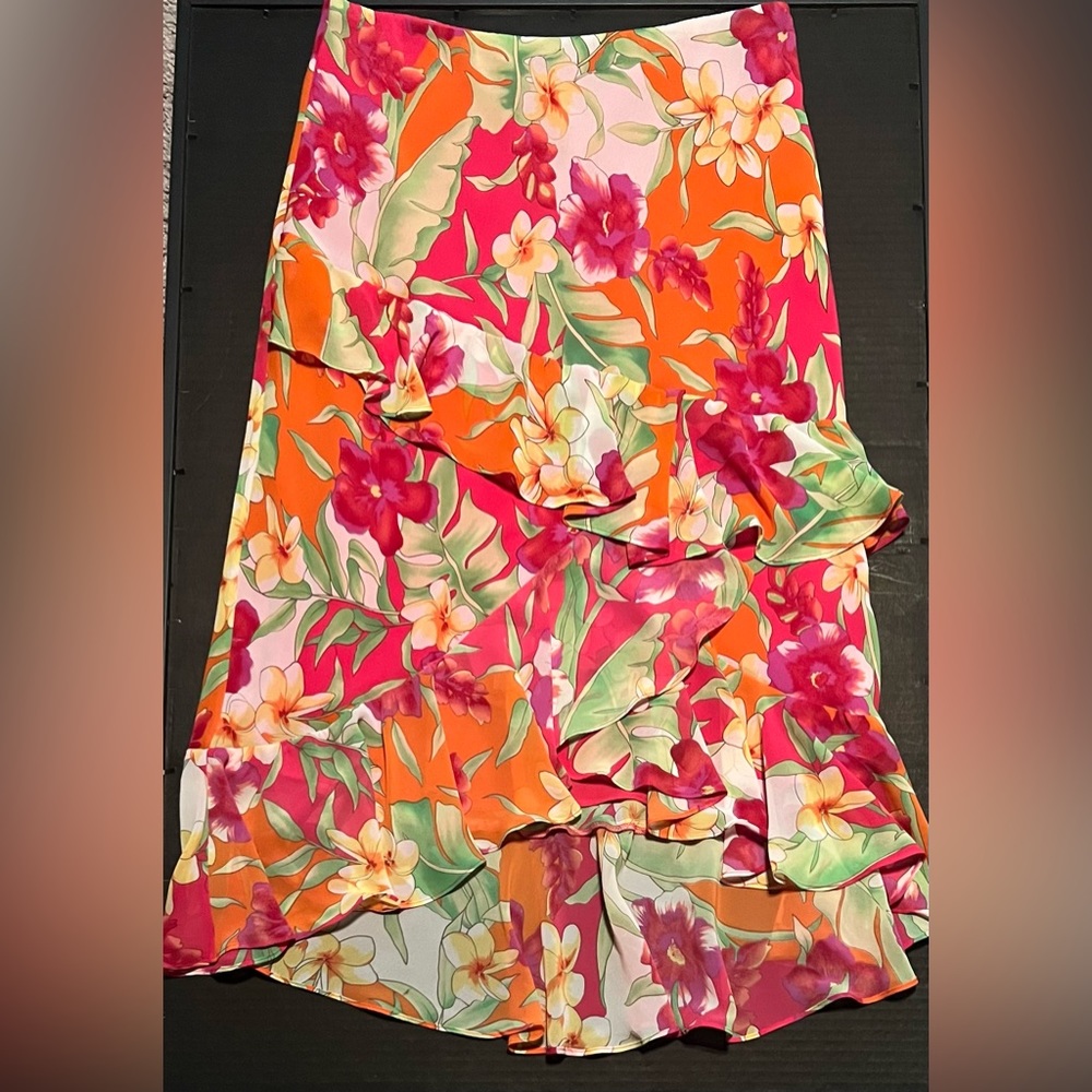 Chaps floral calf length skirt